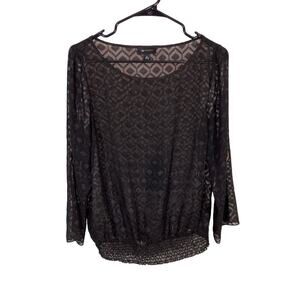AB Studio Womens Sheer Black Textured Blouse - S | Lined Woven Shirt  Buckle